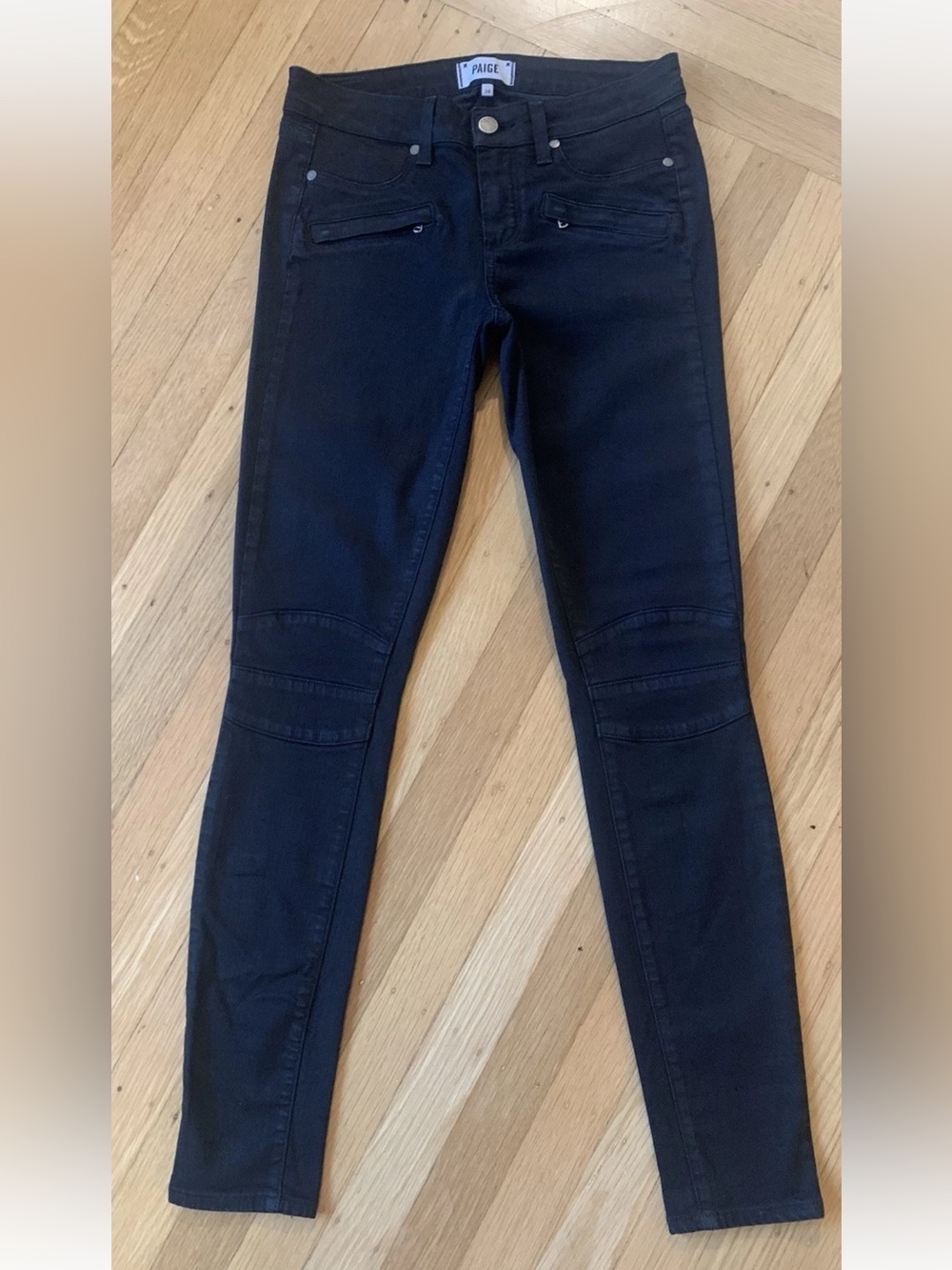 EUC Paige Super Skinny Leg Midnight Blue/Black Rubbed Wash Jeans Size 28/Fits 27